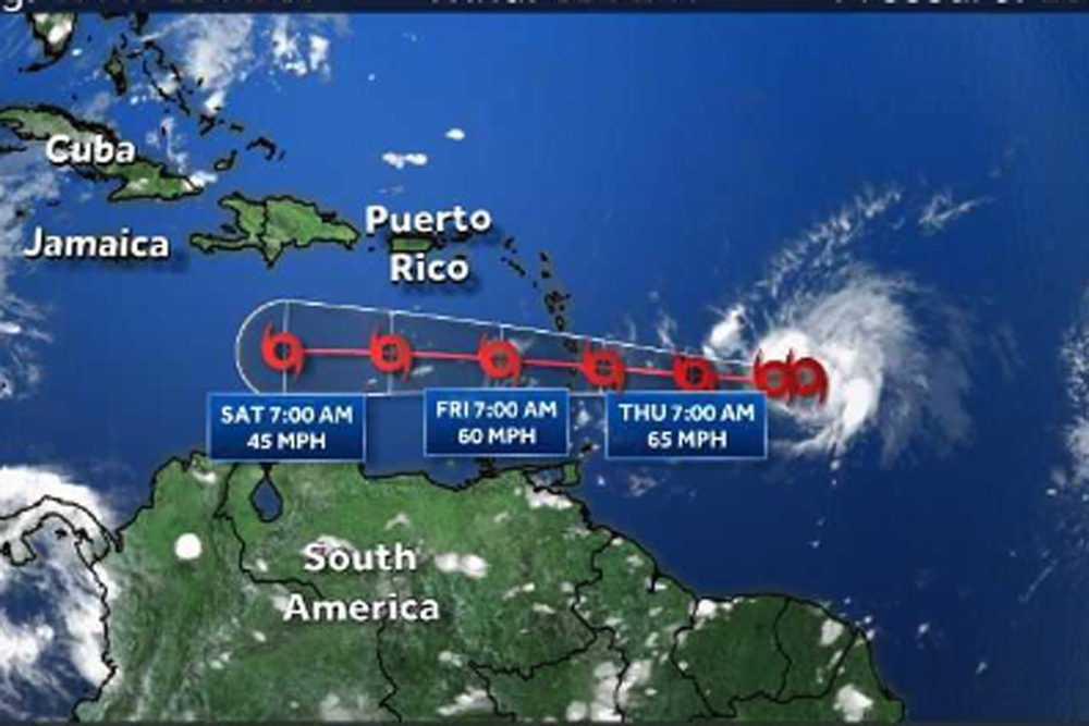 Tropical Storm Watch in effect for St Vincent and the Grenadines Searchlight