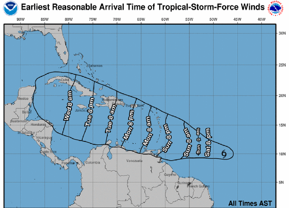 Hurricane Watch in effect for St Vincent and the Grenadines
