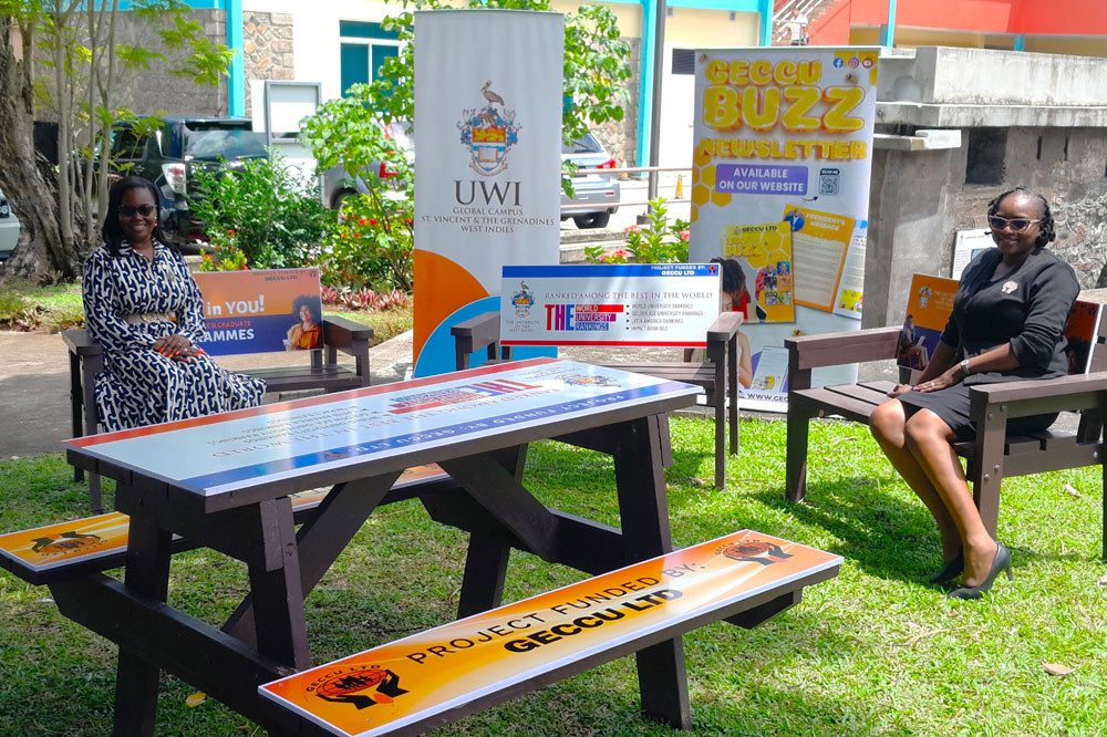 GECCU donated recreational benches and tables fully in use at UWI Global Campus SVG